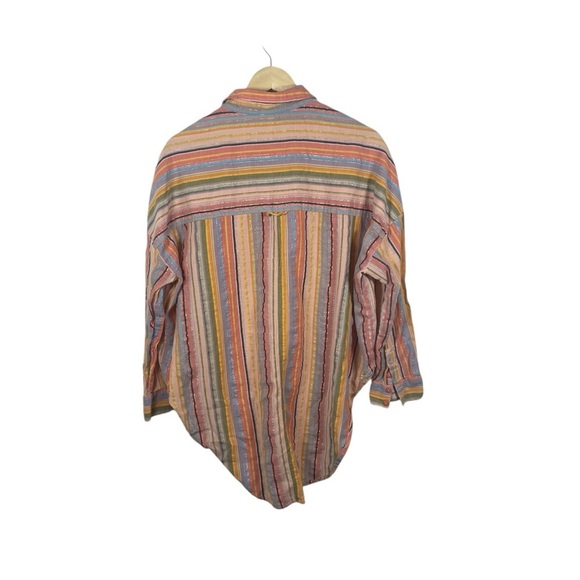 Anthropologie Pilcro Long-Sleeve Boyfriend Striped Shirt Rainbow Metallic L/XL - Picture 15 of 16
